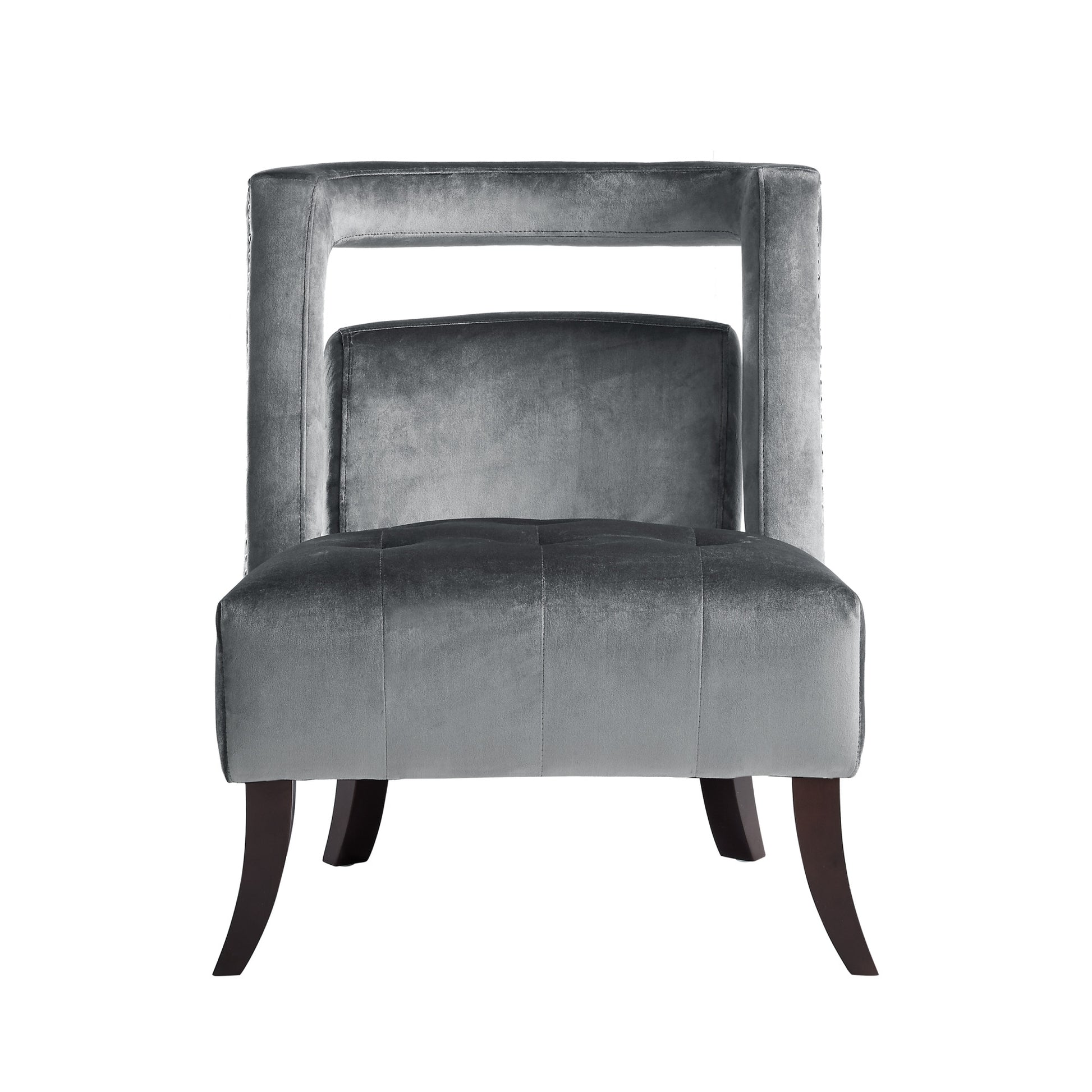 26" Gray and Black Velvet Tufted Side Chair-1