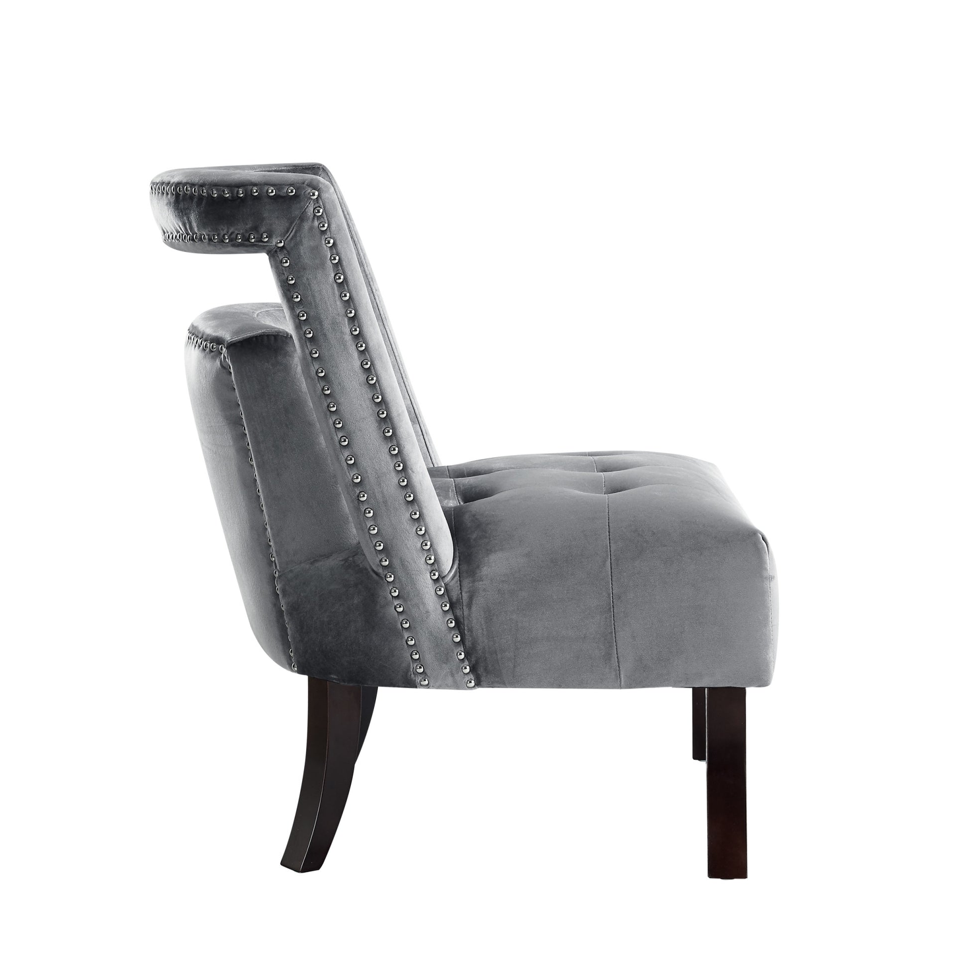 26" Gray and Black Velvet Tufted Side Chair-3