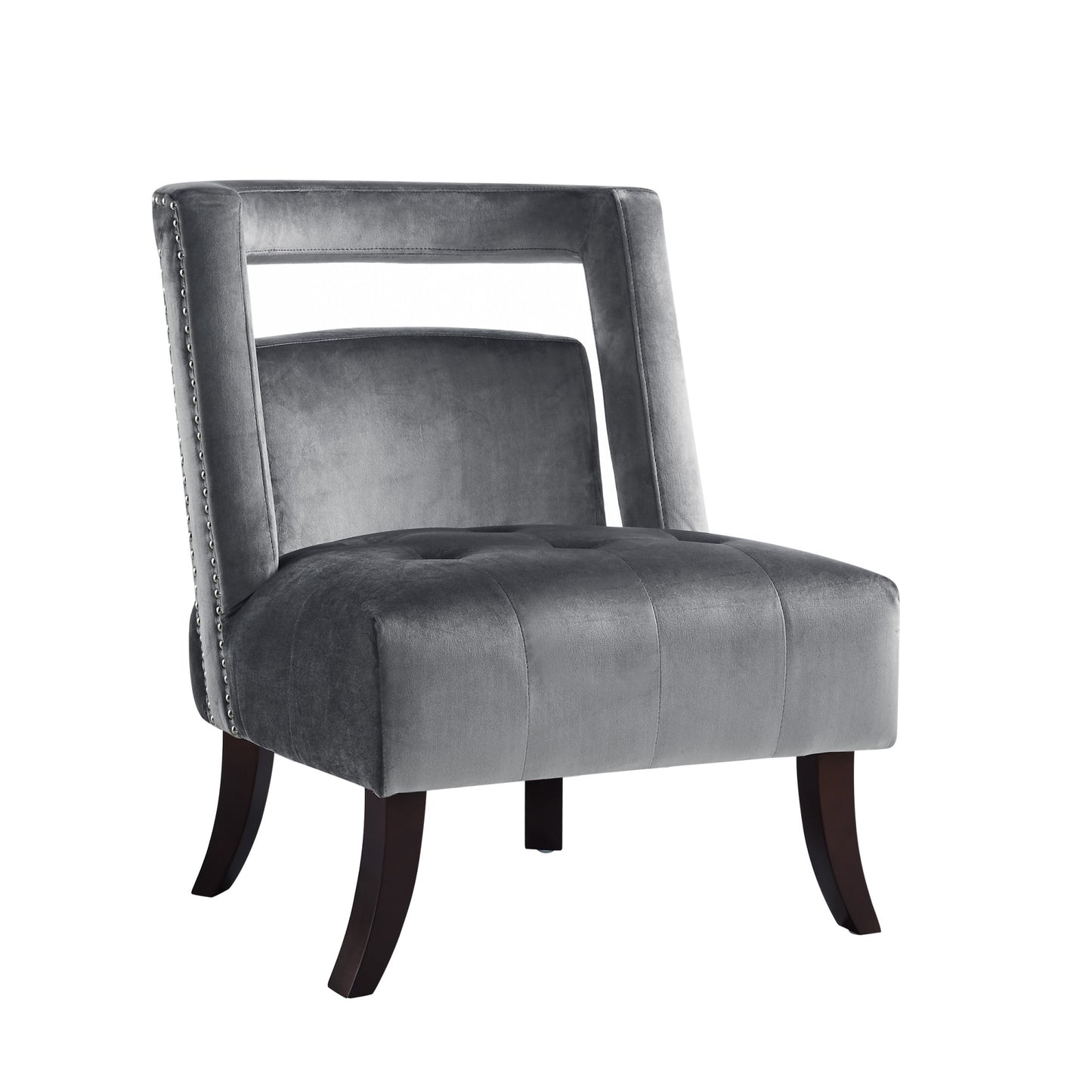 26" Gray and Black Velvet Tufted Side Chair-2