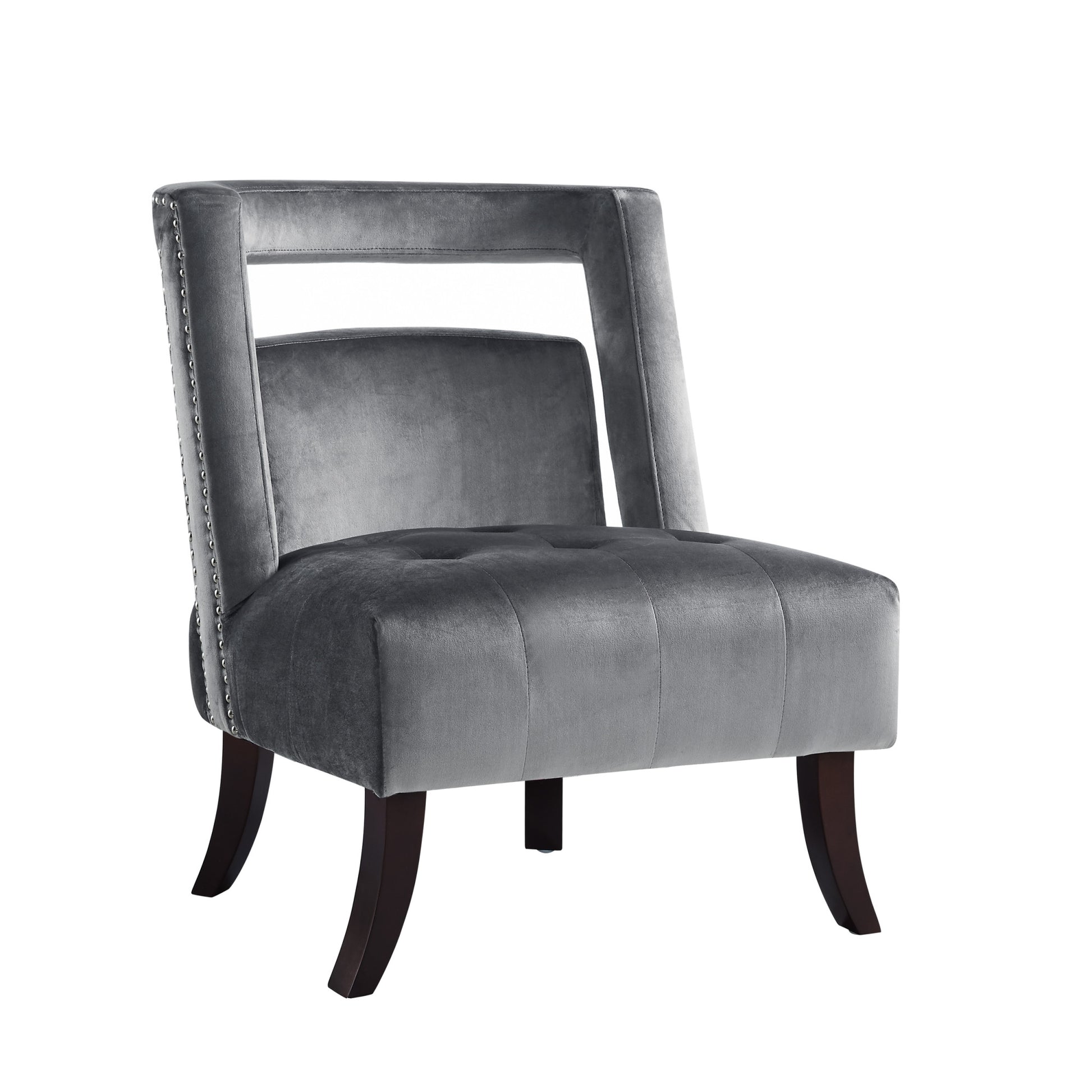 26" Gray and Black Velvet Tufted Side Chair-2