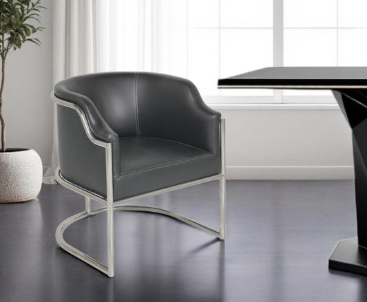 Charcoal and Silver Upholstered Leather Curved Back Dining Arm Chair-0