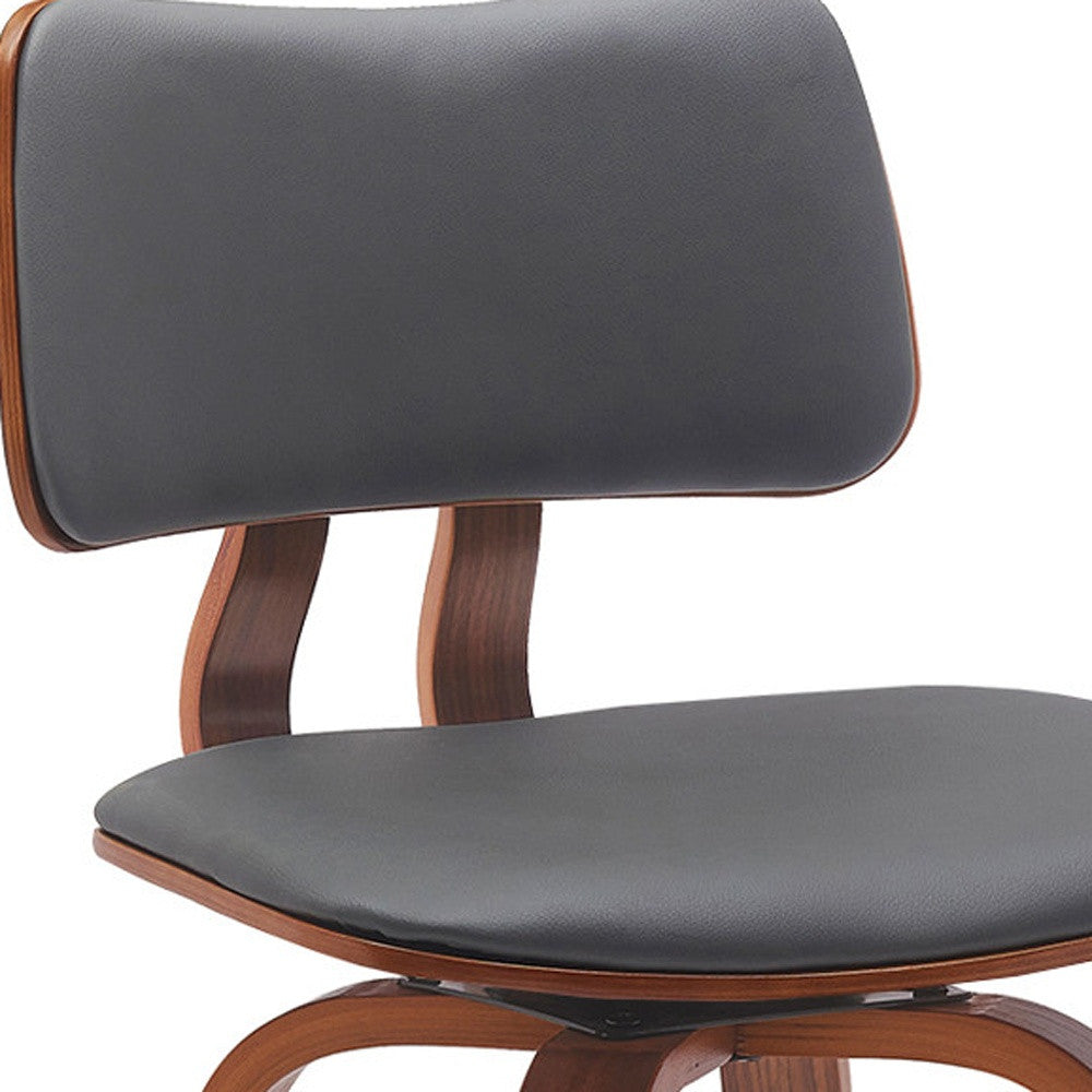 26" Gray And Wood Brown Faux Leather Swivel Low Back Counter Height Bar Chair-6