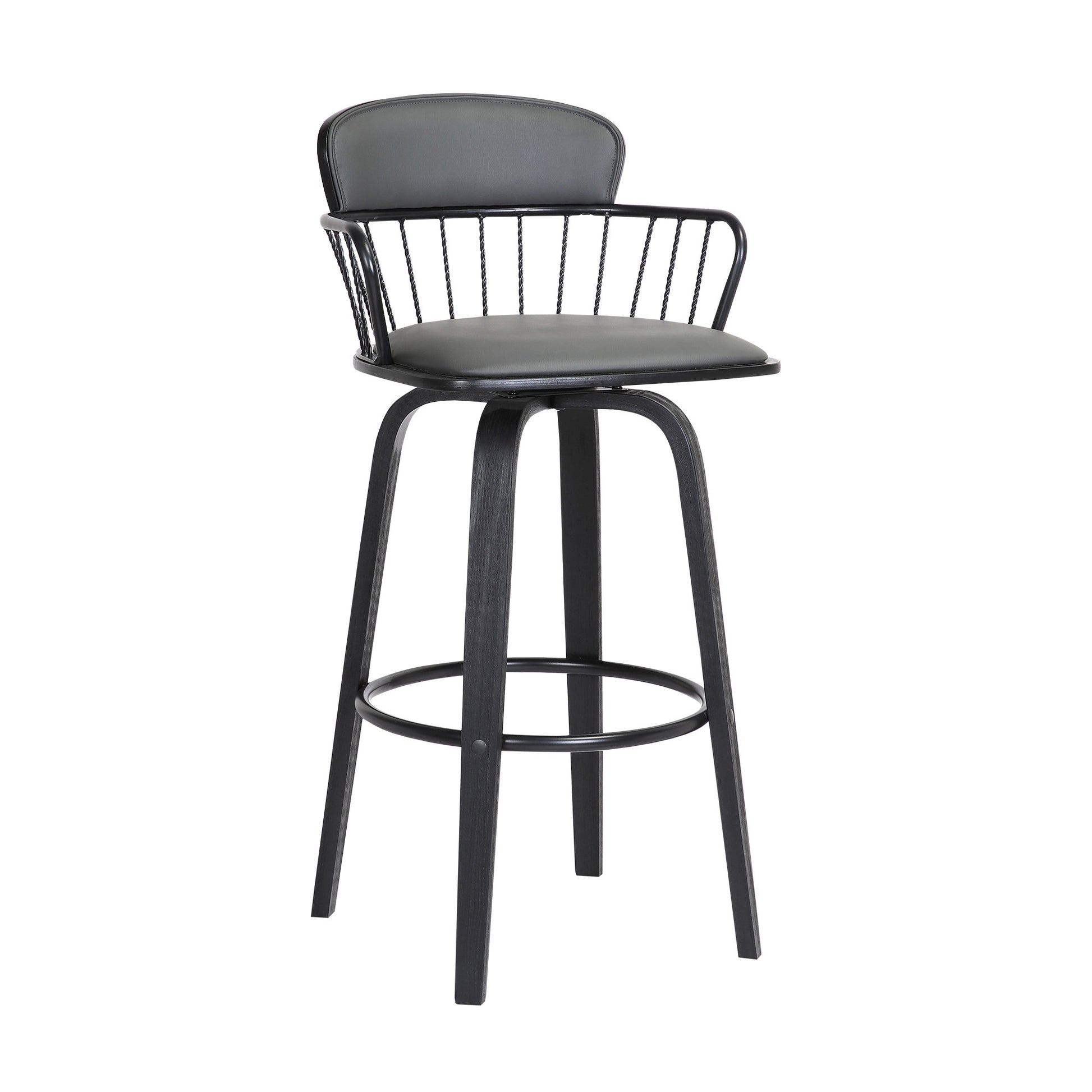 26" Gray And Black Faux Leather Swivel Low Back Counter Height Bar Chair-1