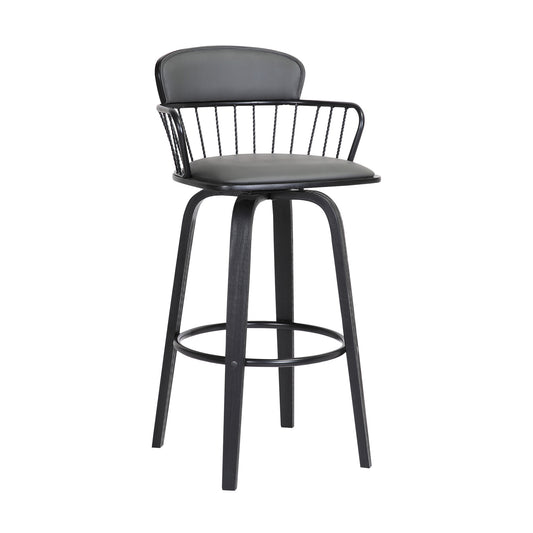 26" Gray And Black Faux Leather Swivel Low Back Counter Height Bar Chair-1
