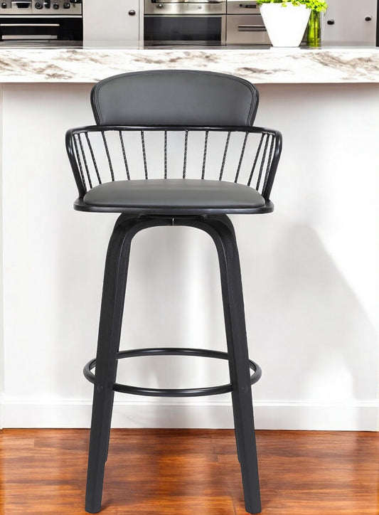 26" Gray And Black Faux Leather Swivel Low Back Counter Height Bar Chair-0