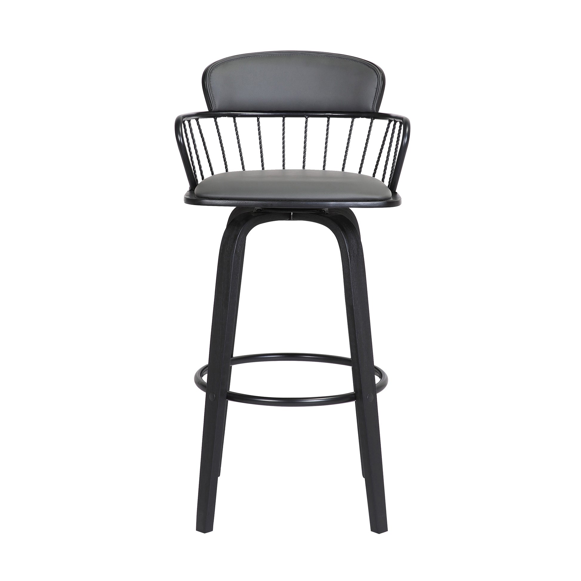 26" Gray And Black Faux Leather Swivel Low Back Counter Height Bar Chair-2
