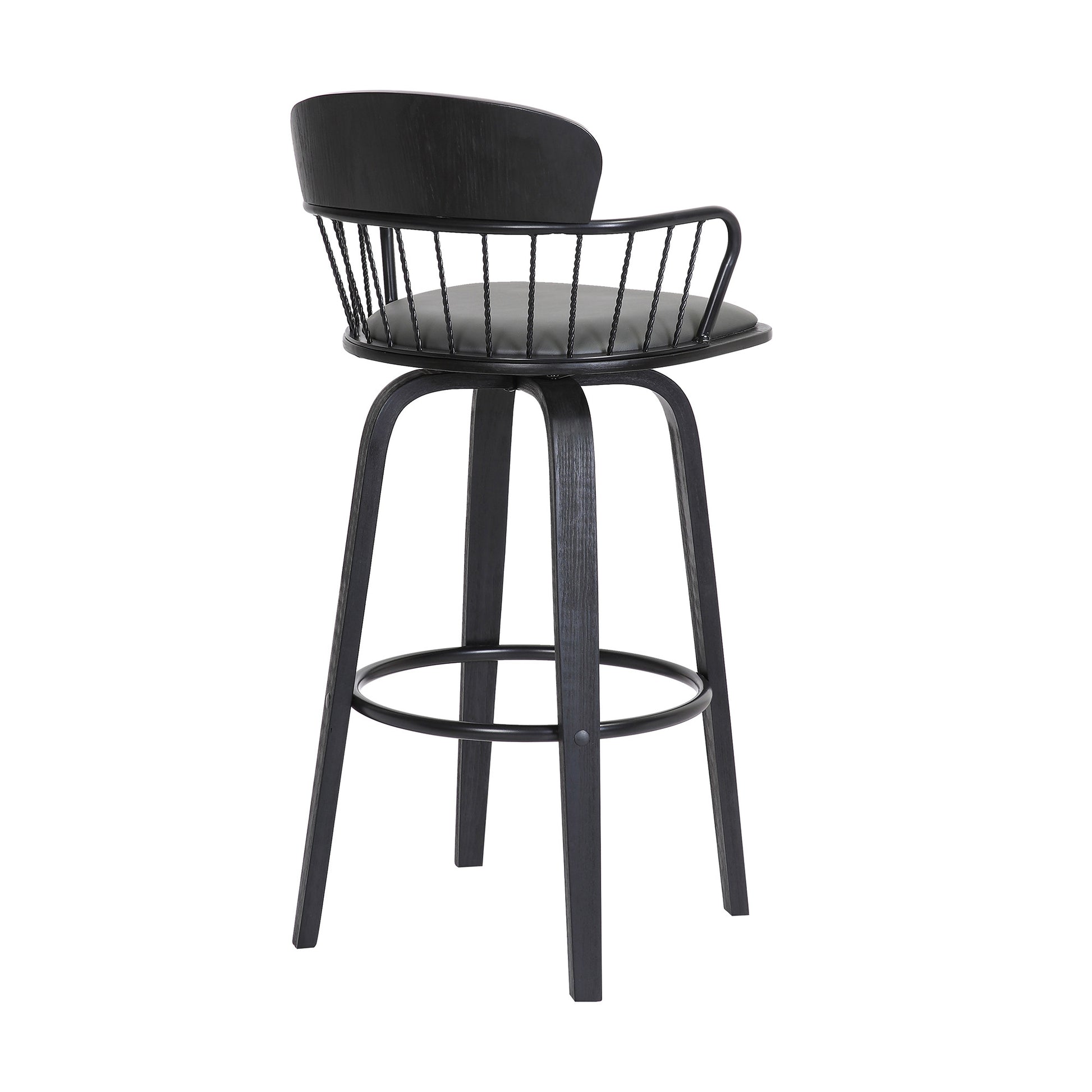 26" Gray And Black Faux Leather Swivel Low Back Counter Height Bar Chair-4