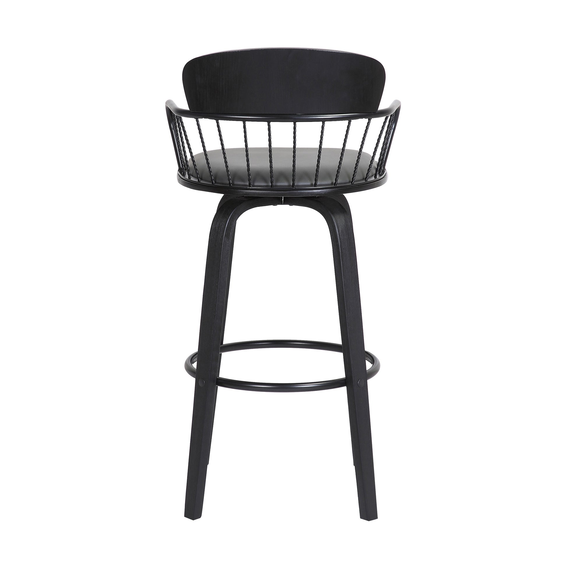 26" Gray And Black Faux Leather Swivel Low Back Counter Height Bar Chair-5