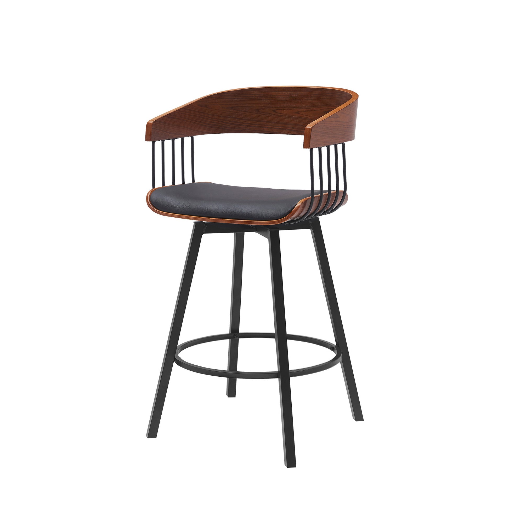 27" Black Faux Leather And Metal Swivel Low Back Counter Height Bar Chair-4
