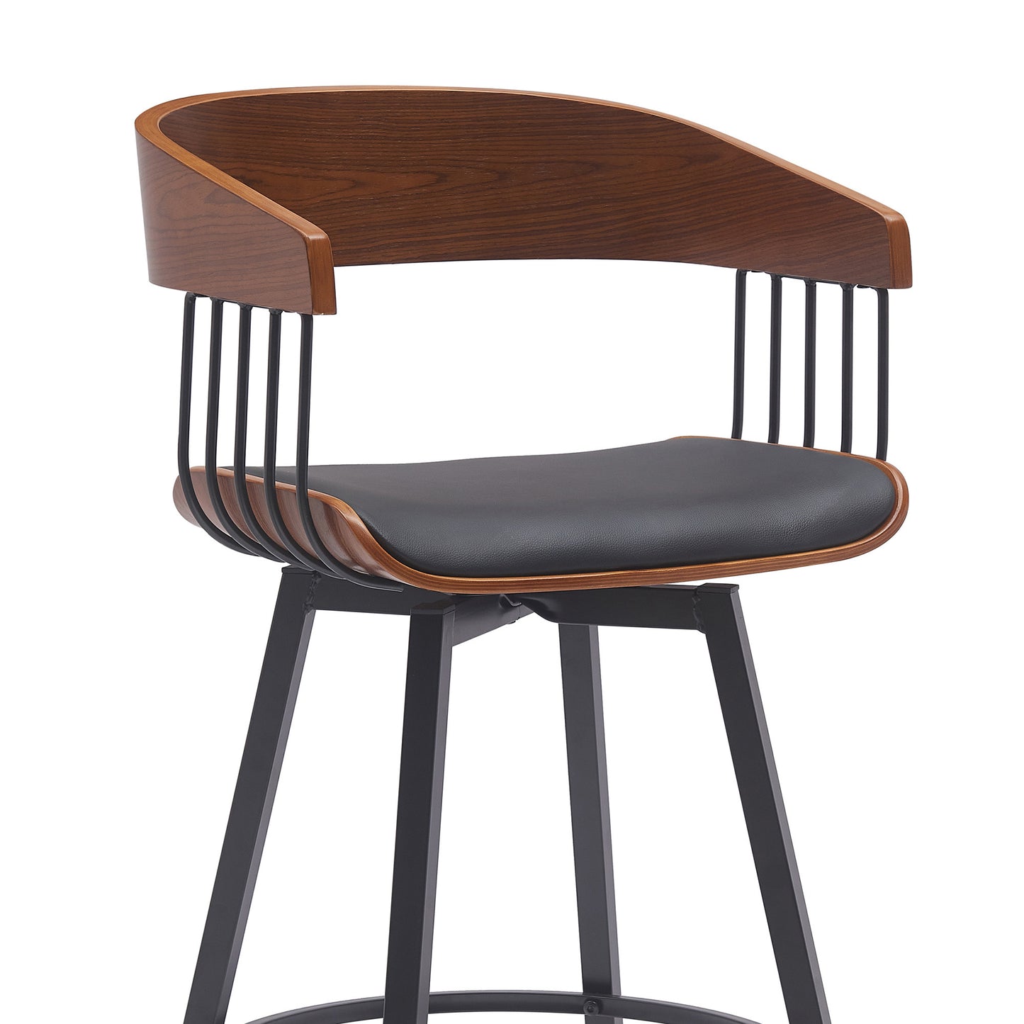27" Black Faux Leather And Metal Swivel Low Back Counter Height Bar Chair-5