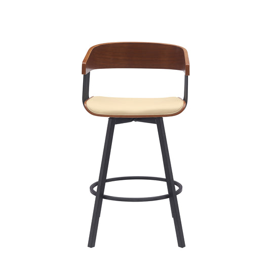 27" Cream and Black Faux Leather with Metal Swivel Counter Height Bar Chair-0