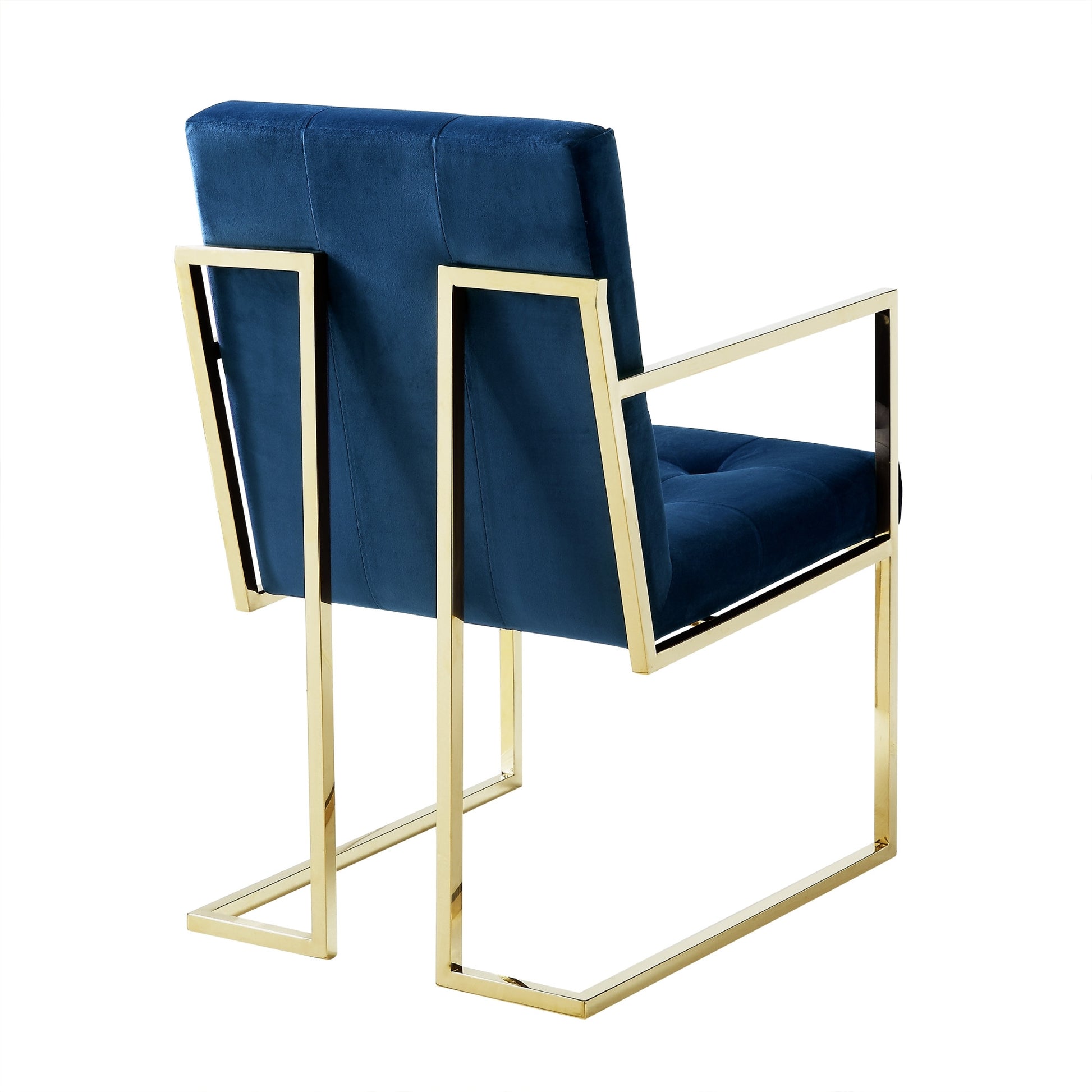Set of Two Tufted Navy Blue and Gold Upholstered Velvet Dining Arm Chairs-7