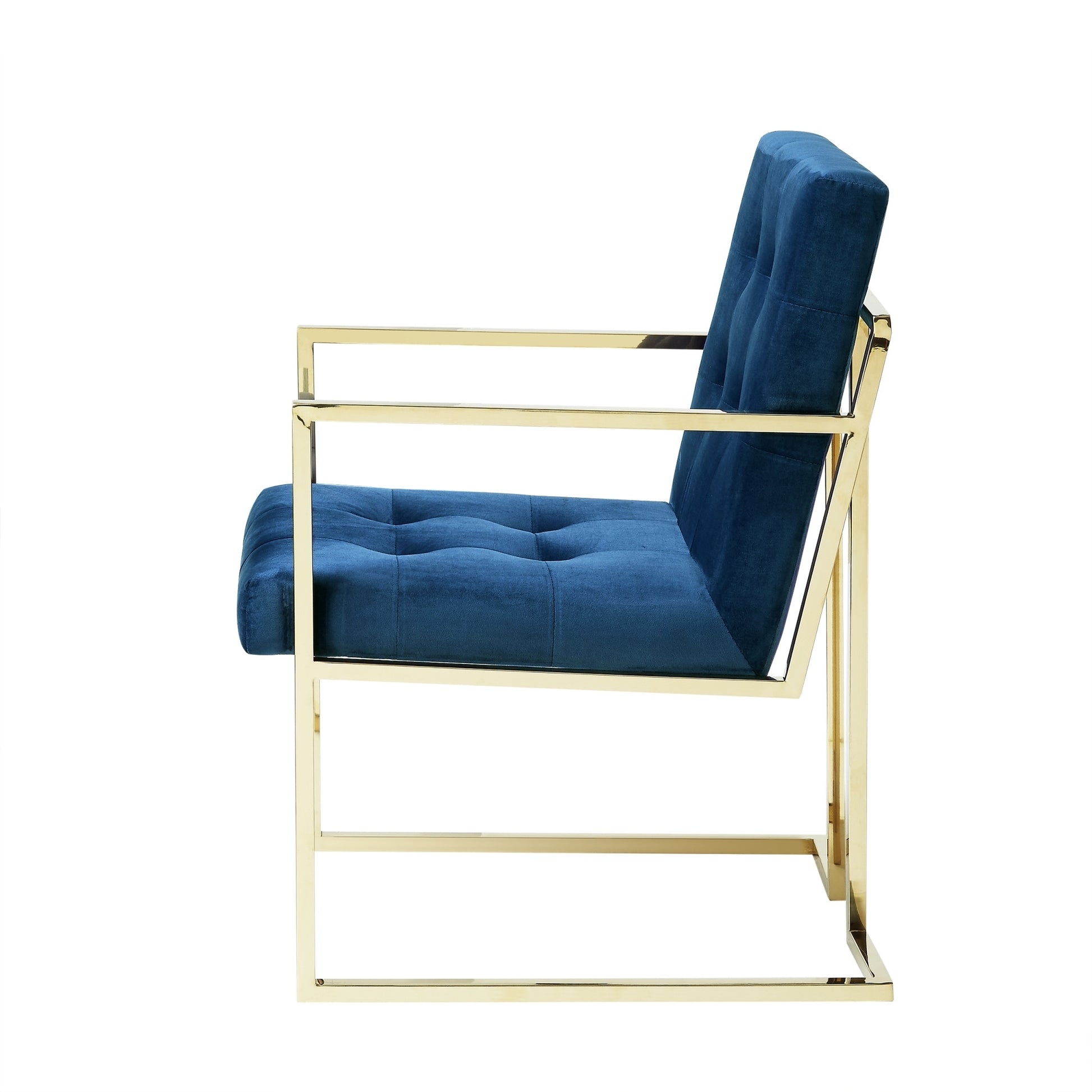 Set of Two Tufted Navy Blue and Gold Upholstered Velvet Dining Arm Chairs-6