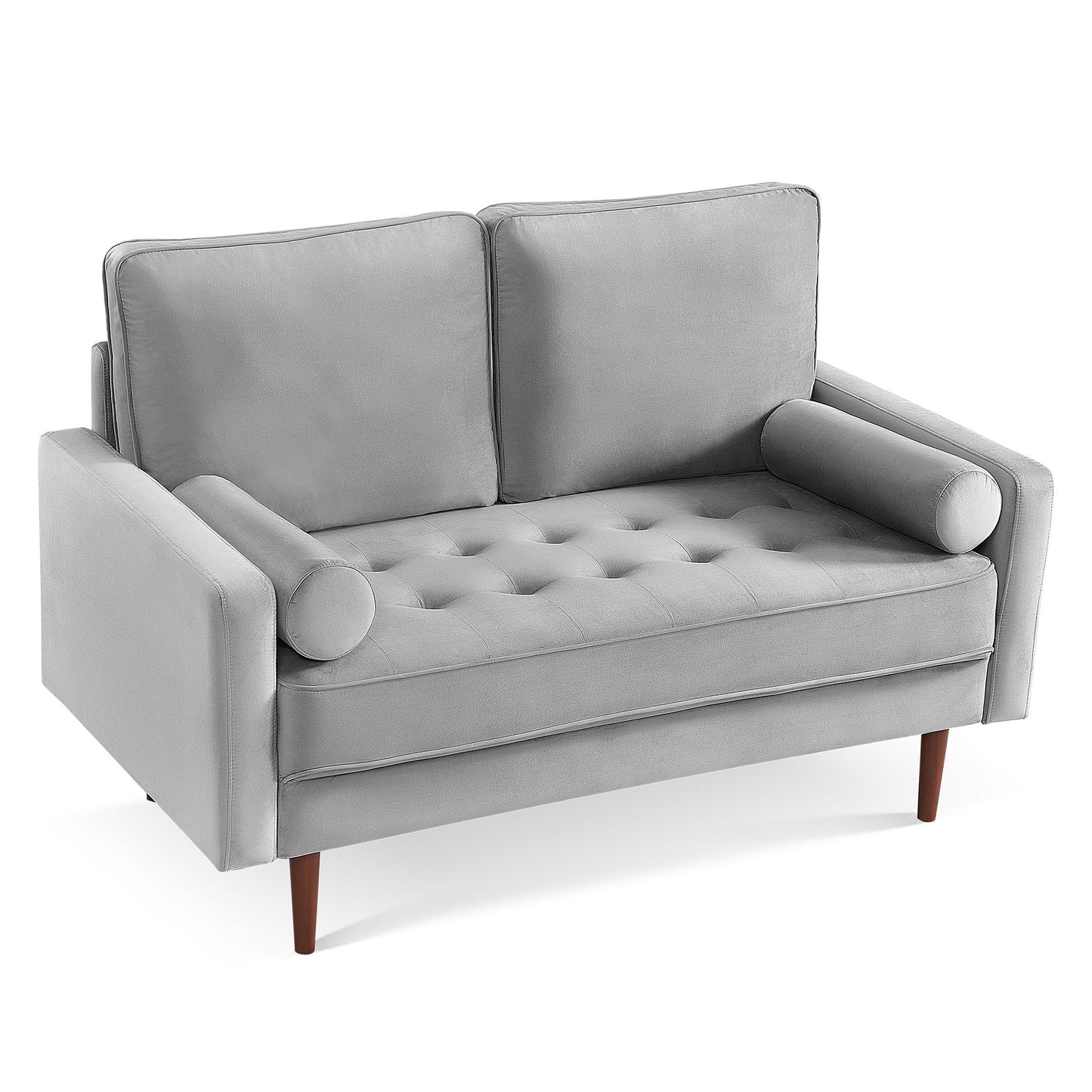 57" Gray And Dark Brown Velvet Loveseat and Toss Pillows-0