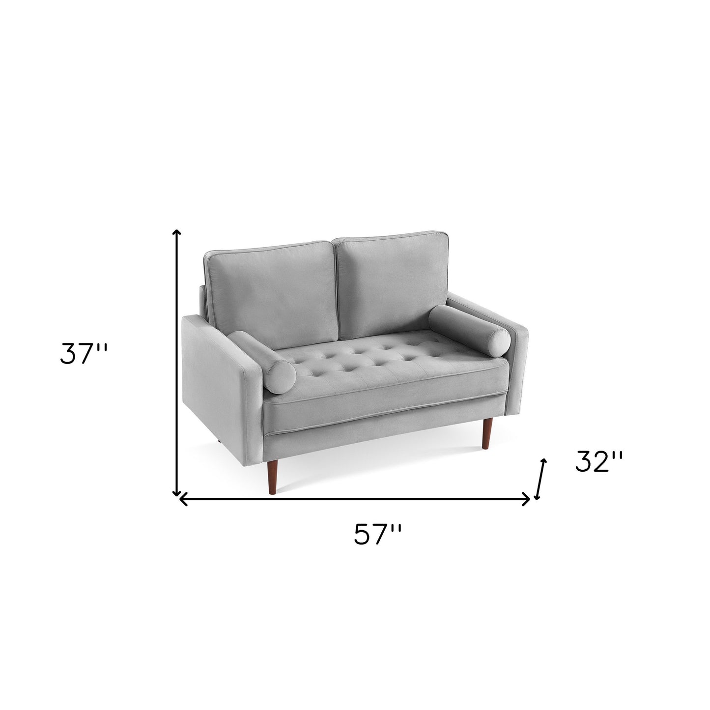 57" Gray And Dark Brown Velvet Loveseat and Toss Pillows-5