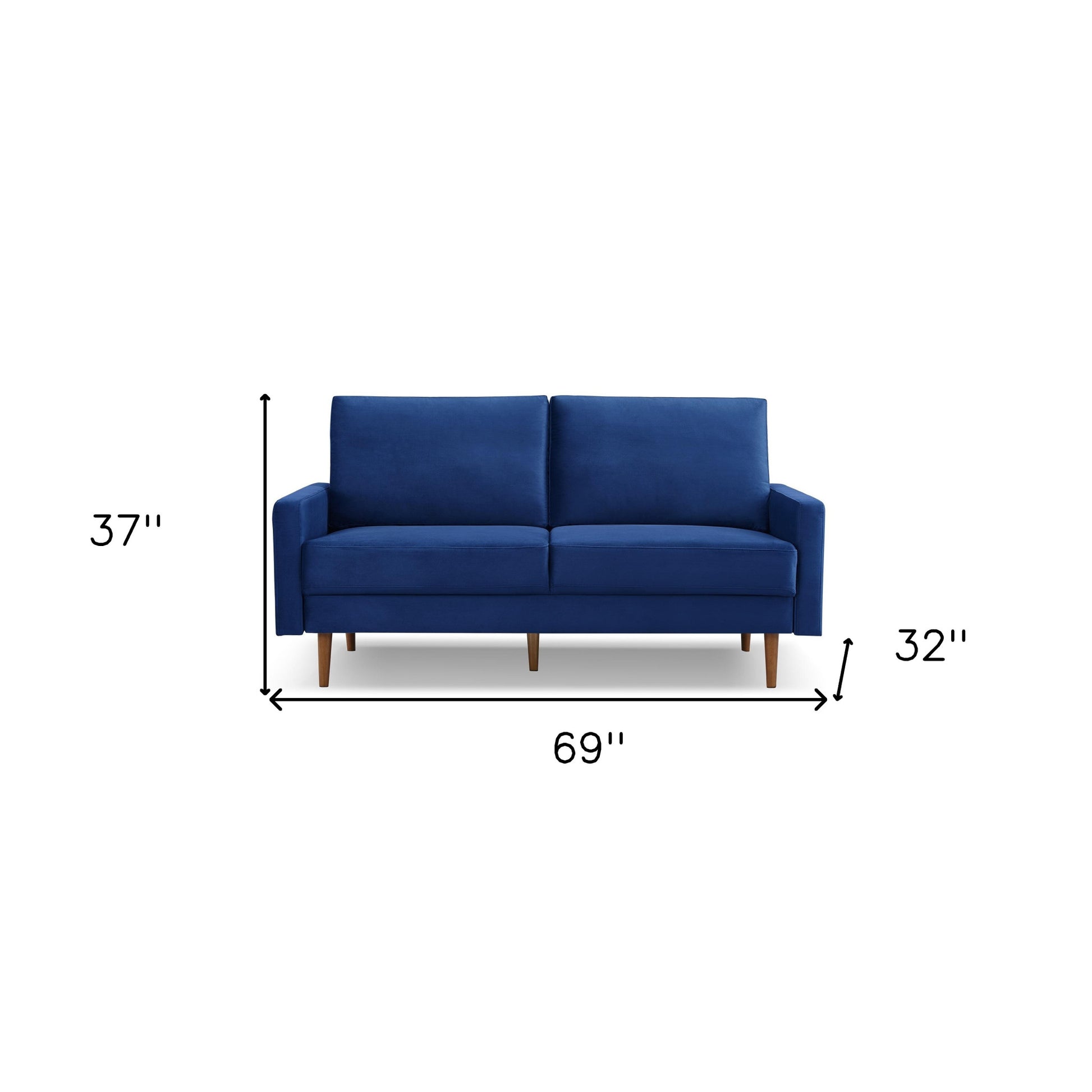 69" Blue Velvet Sofa With Dark Brown Legs-7