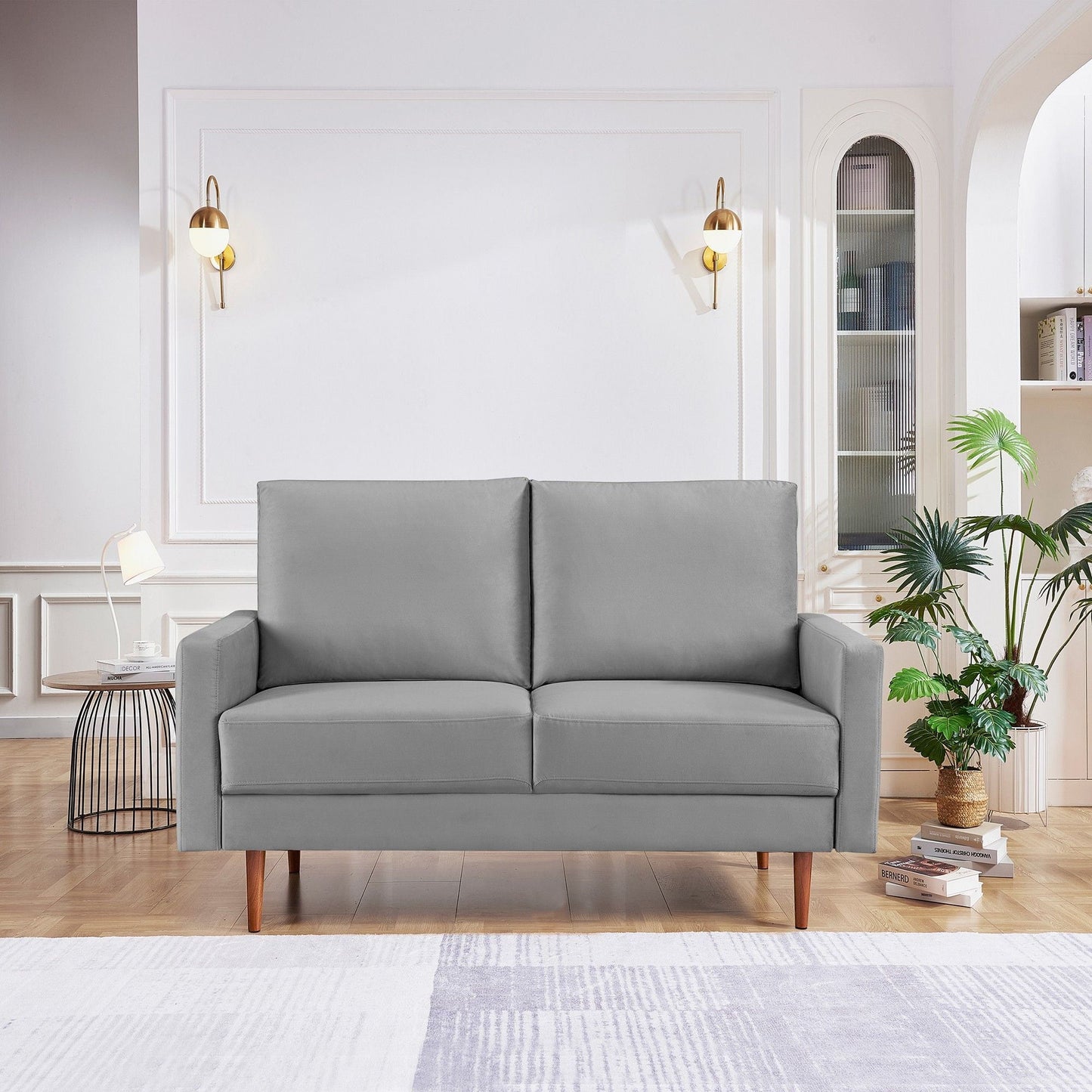 57" Gray And Dark Brown Velvet Loveseat-4