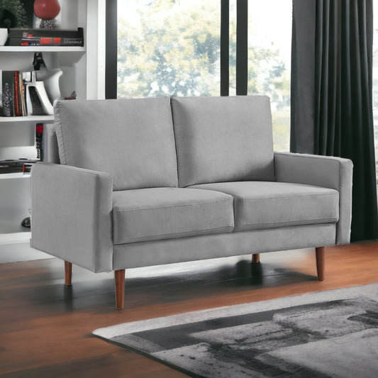 57" Gray And Dark Brown Velvet Loveseat-1