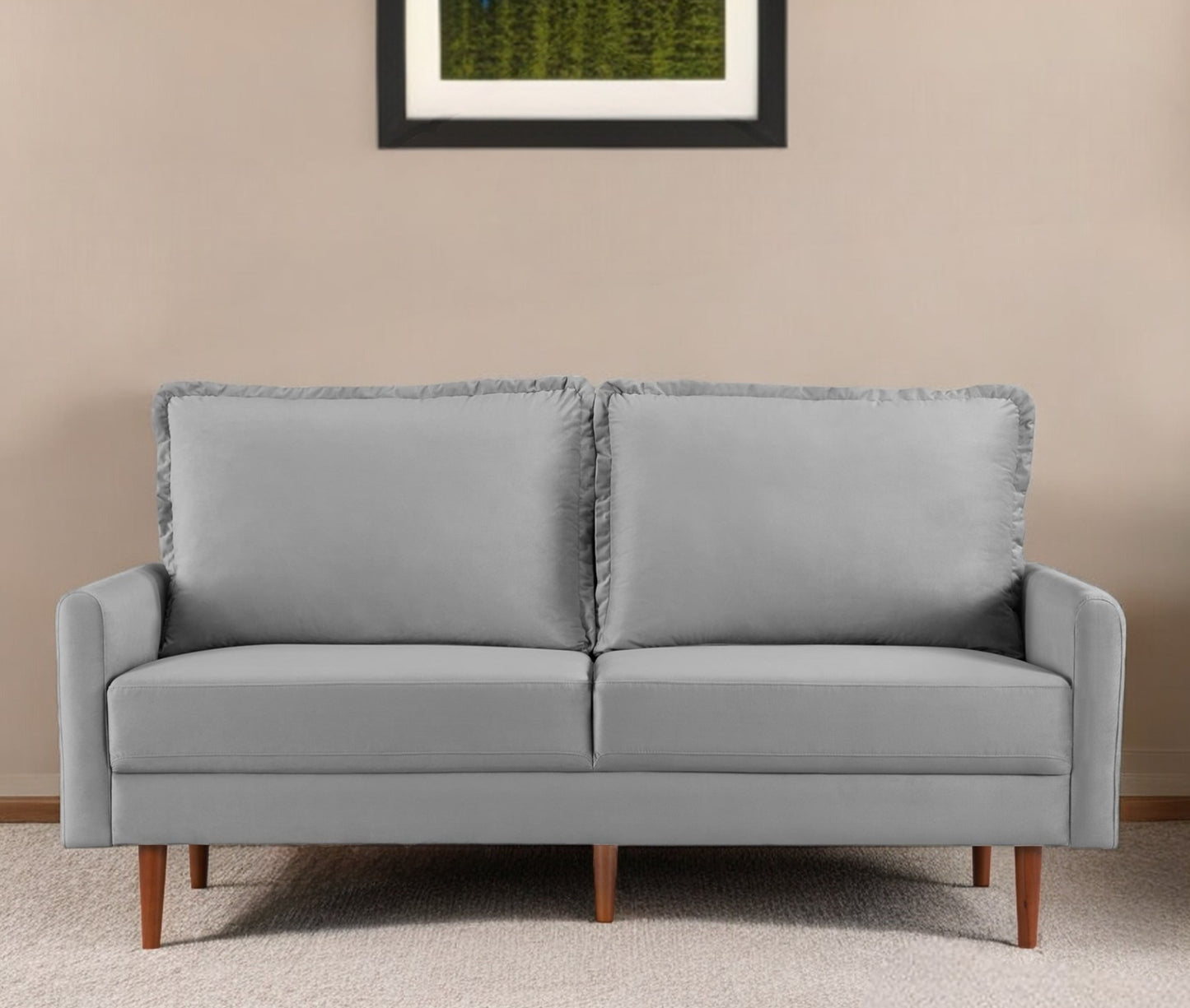 69" Gray Velvet Sofa With Dark Brown Legs-0