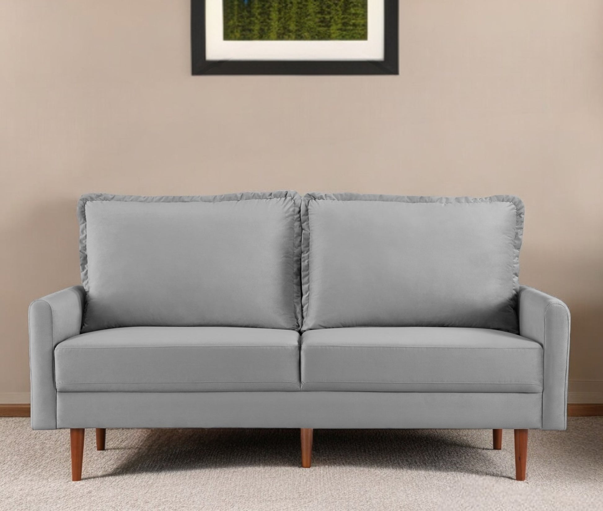 69" Gray Velvet Sofa With Dark Brown Legs-0