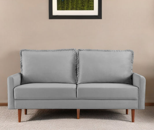 69" Gray Velvet Sofa With Dark Brown Legs-0