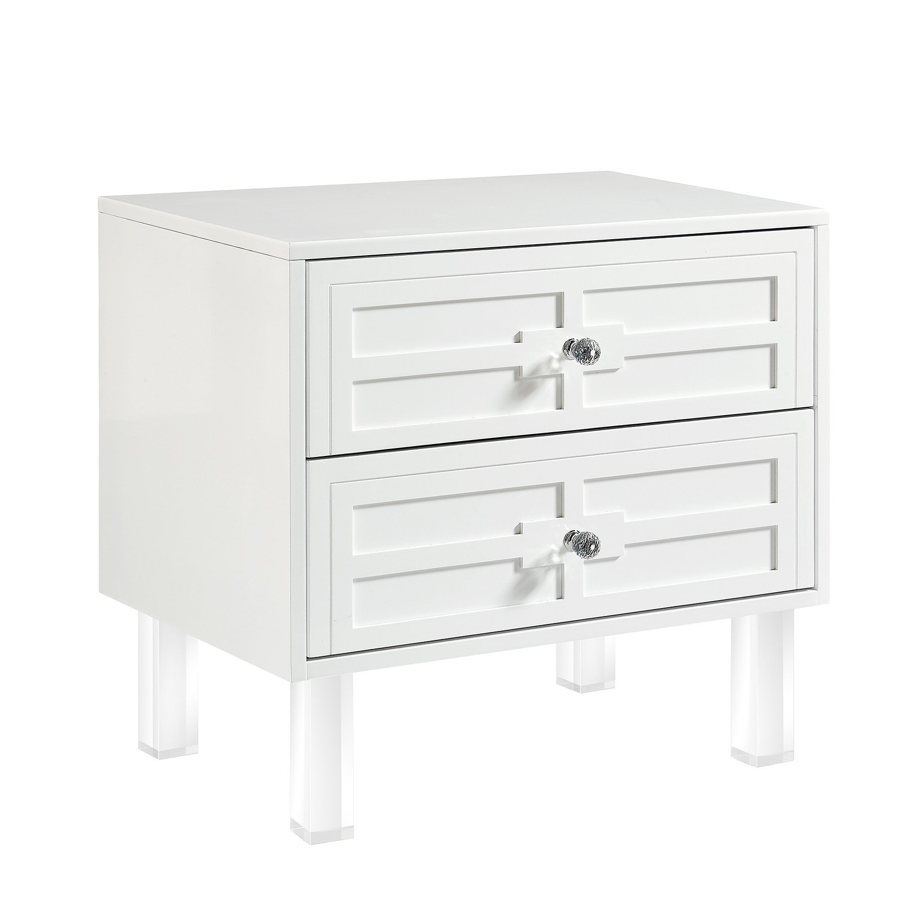24" White and Clear Wood and Acrylic End Table With Two Drawers-1
