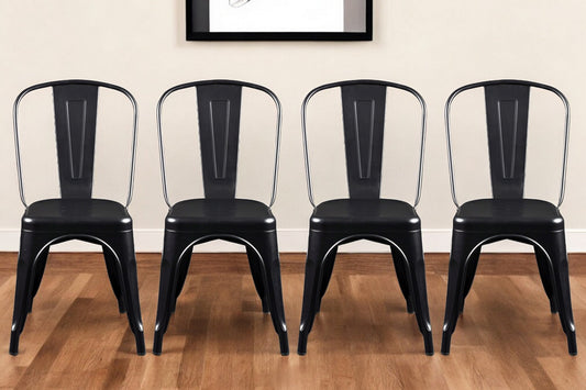 Set of Four Black Steel Dining Side Chairs-0