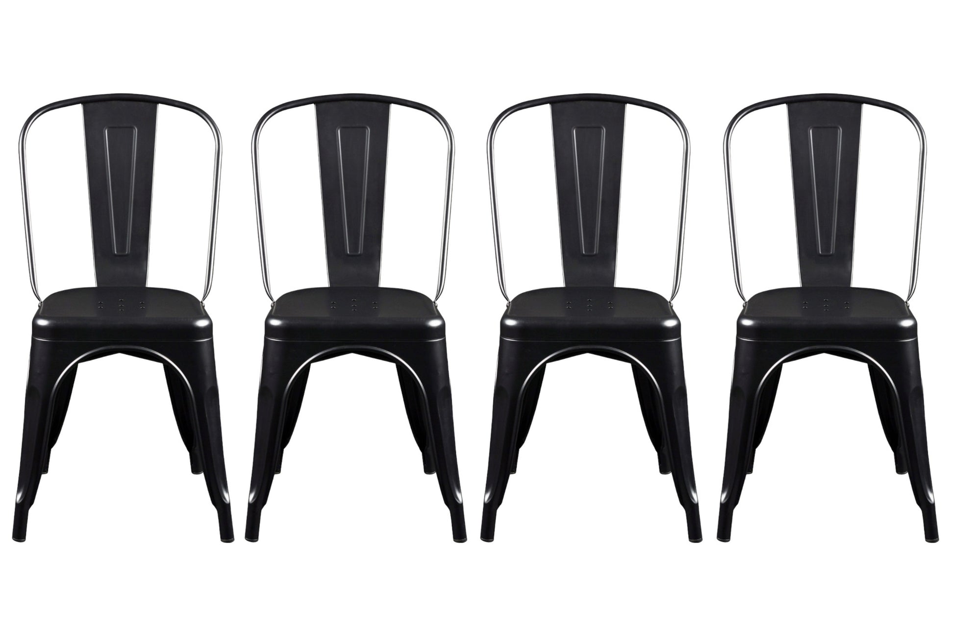 Set of Four Black Steel Dining Side Chairs-1