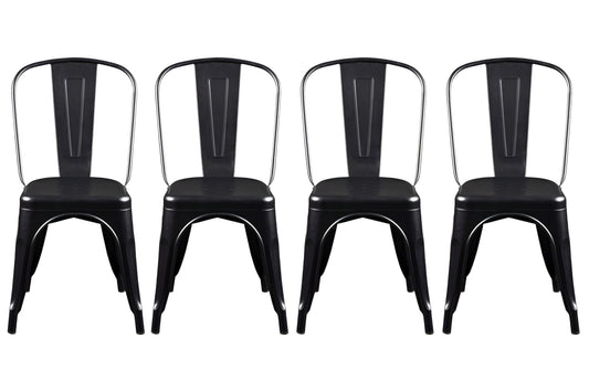 Set of Four Black Steel Dining Side Chairs-1