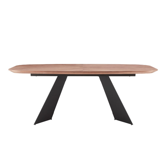79" Brown and Black Wood And Steel Double Pedestal Base Dining Table-1