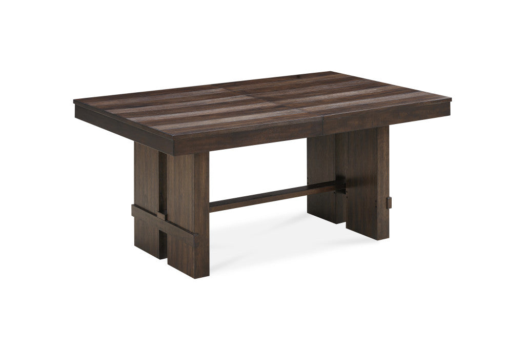 84" Dark Brown Wood Self-Storing Leaf Trestle Base Extension Dining Table-2