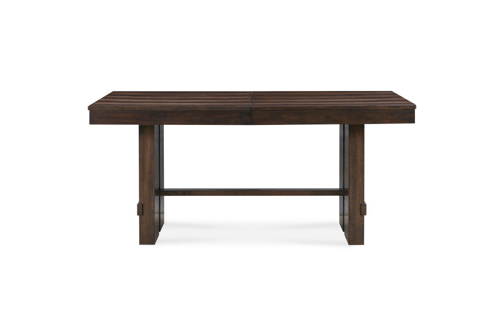 84" Dark Brown Wood Self-Storing Leaf Trestle Base Extension Dining Table-4