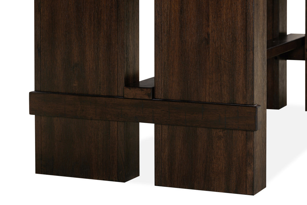 84" Dark Brown Wood Self-Storing Leaf Trestle Base Extension Dining Table-6