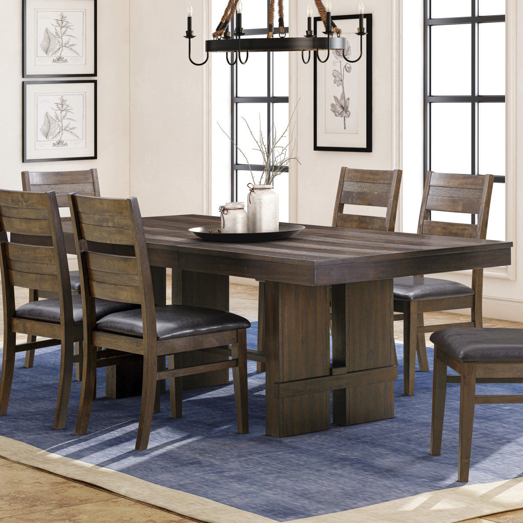 84" Dark Brown Wood Self-Storing Leaf Trestle Base Extension Dining Table-7