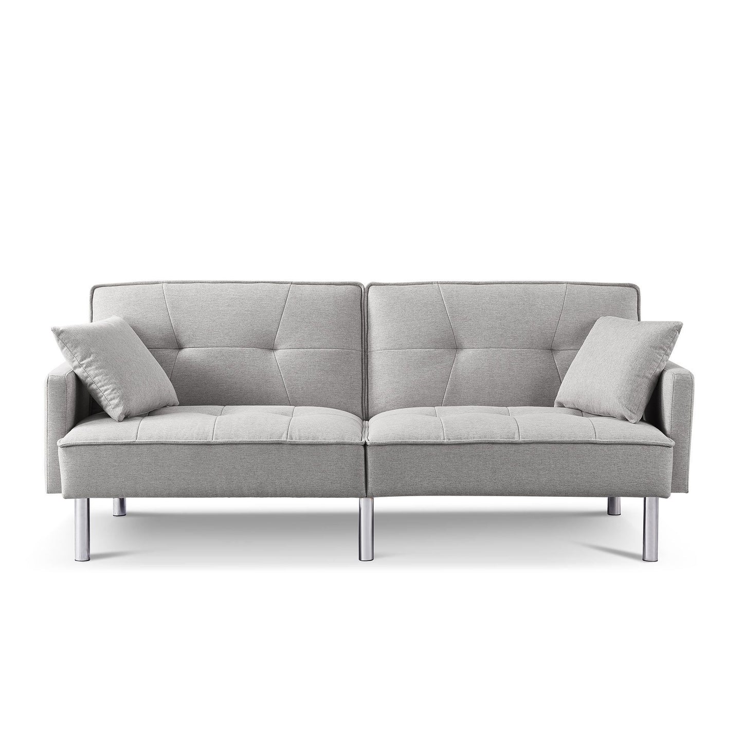 85" Light Gray Polyester Blend Convertible Futon Sleeper Sofa And Toss Pillows With Silver Legs-2