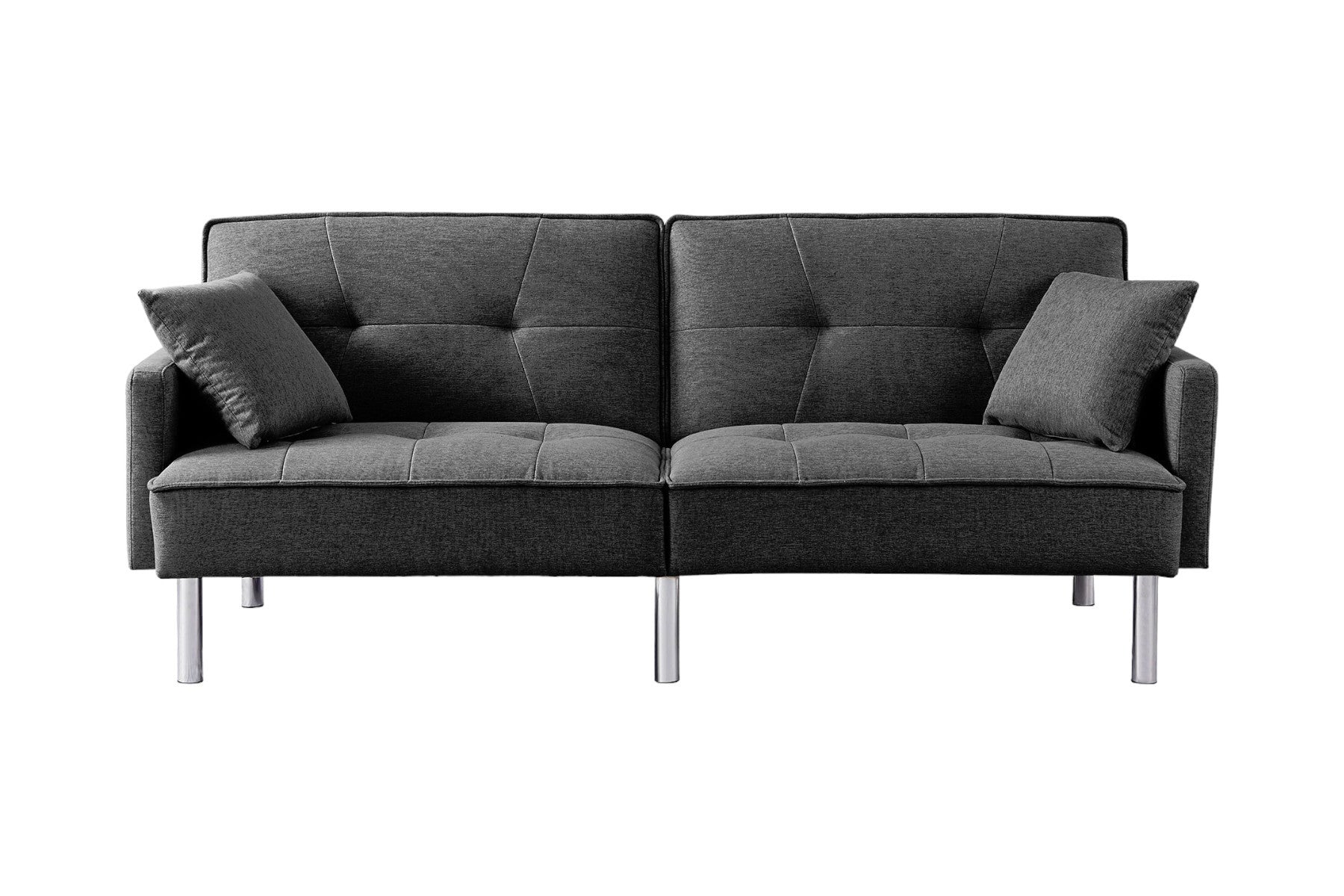 85" Dark Gray Polyester Blend Convertible Futon Sleeper Sofa And Toss Pillows With Silver Legs-6
