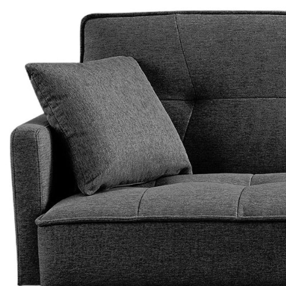 85" Dark Gray Polyester Blend Convertible Futon Sleeper Sofa And Toss Pillows With Silver Legs-5