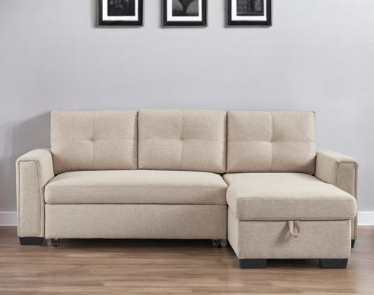 92" Beige Polyester Blend Convertible Futon Sleeper Sofa With Black Legs-0