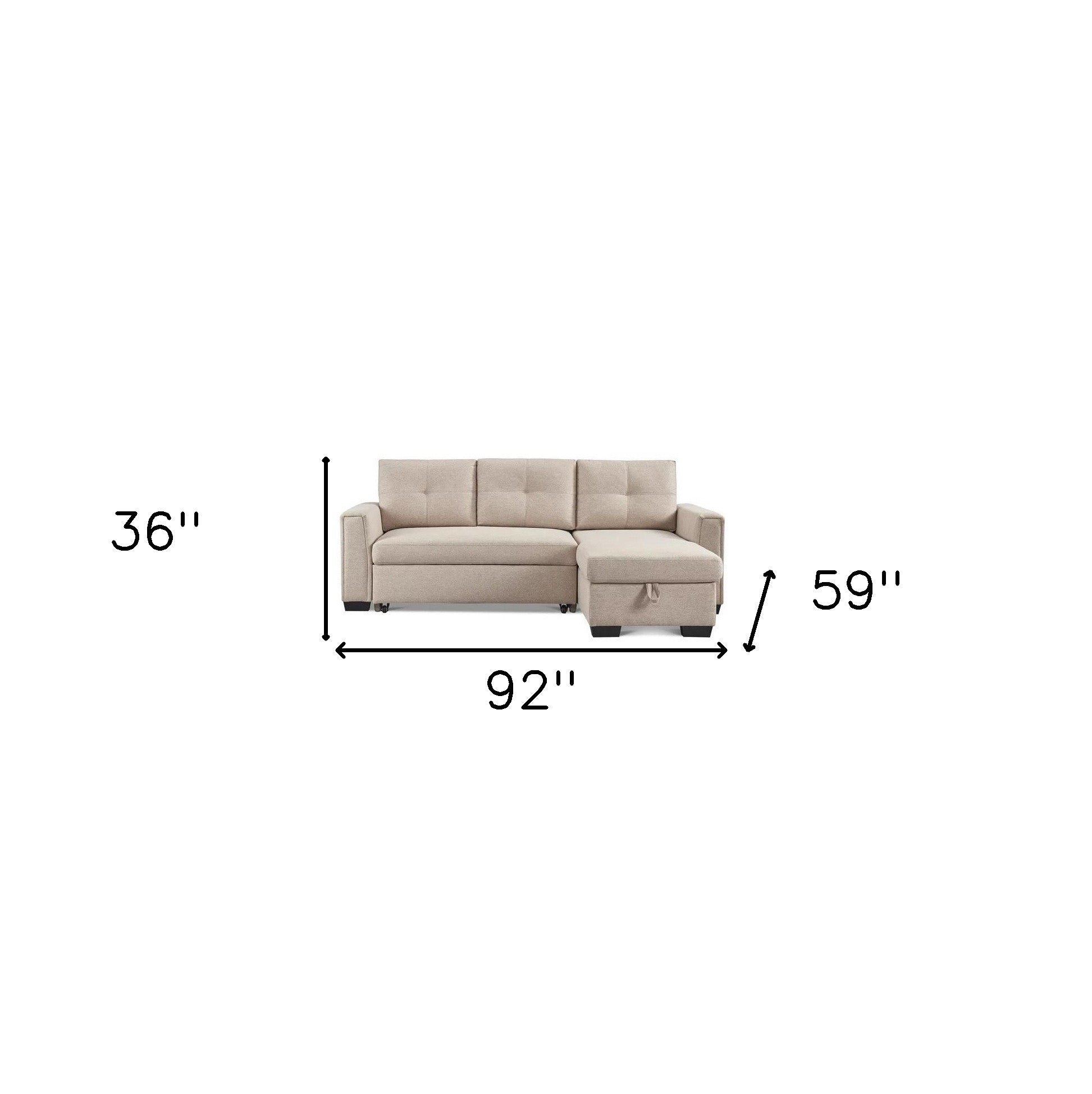 92" Beige Polyester Blend Convertible Futon Sleeper Sofa With Black Legs-6