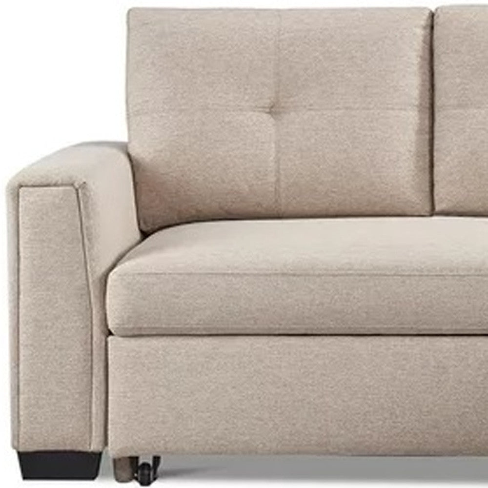 92" Beige Polyester Blend Convertible Futon Sleeper Sofa With Black Legs-4