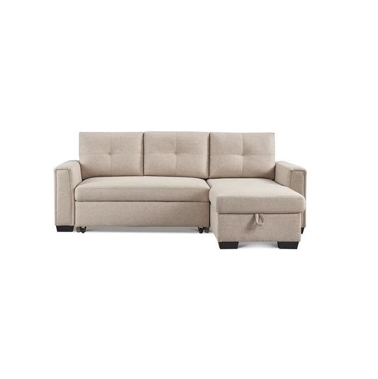 92" Beige Polyester Blend Convertible Futon Sleeper Sofa With Black Legs-1