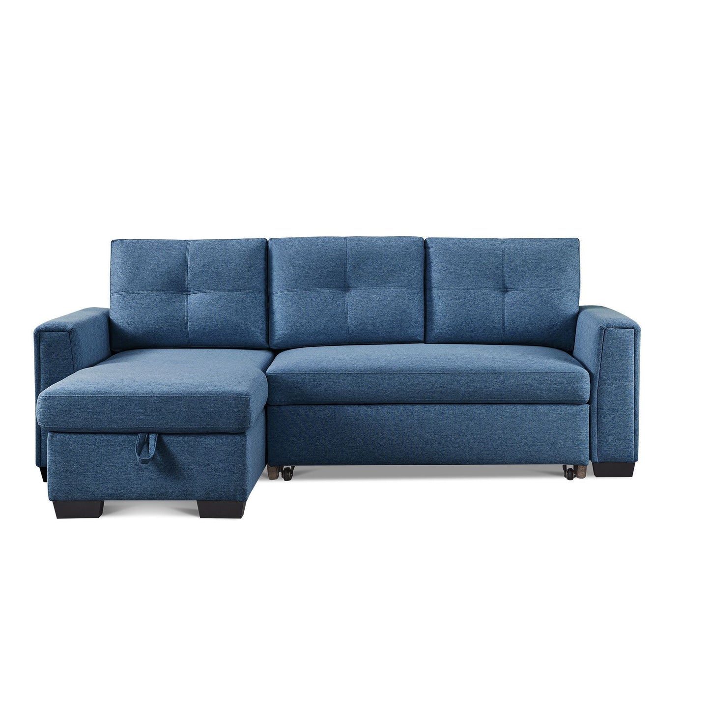 92" Blue Polyester Blend Convertible Futon Sleeper Sofa With Black Legs-4