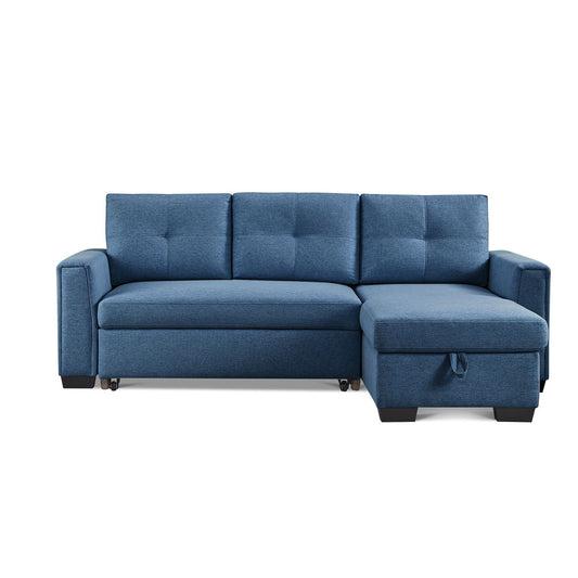 92" Blue Polyester Blend Convertible Futon Sleeper Sofa With Black Legs-1