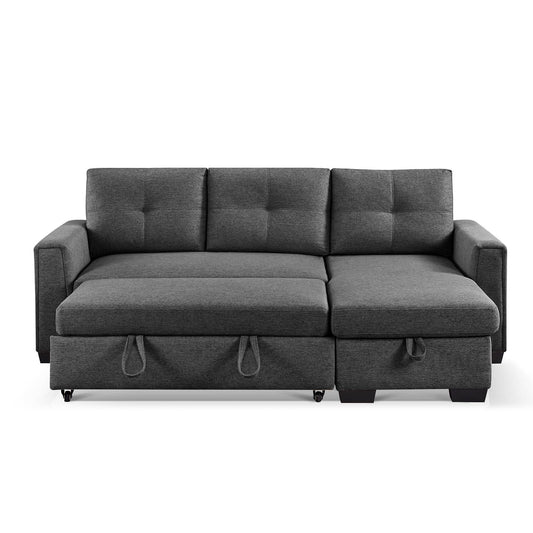 92" Dark Gray Polyester Blend Convertible Futon Sleeper Sofa With Black Legs-1