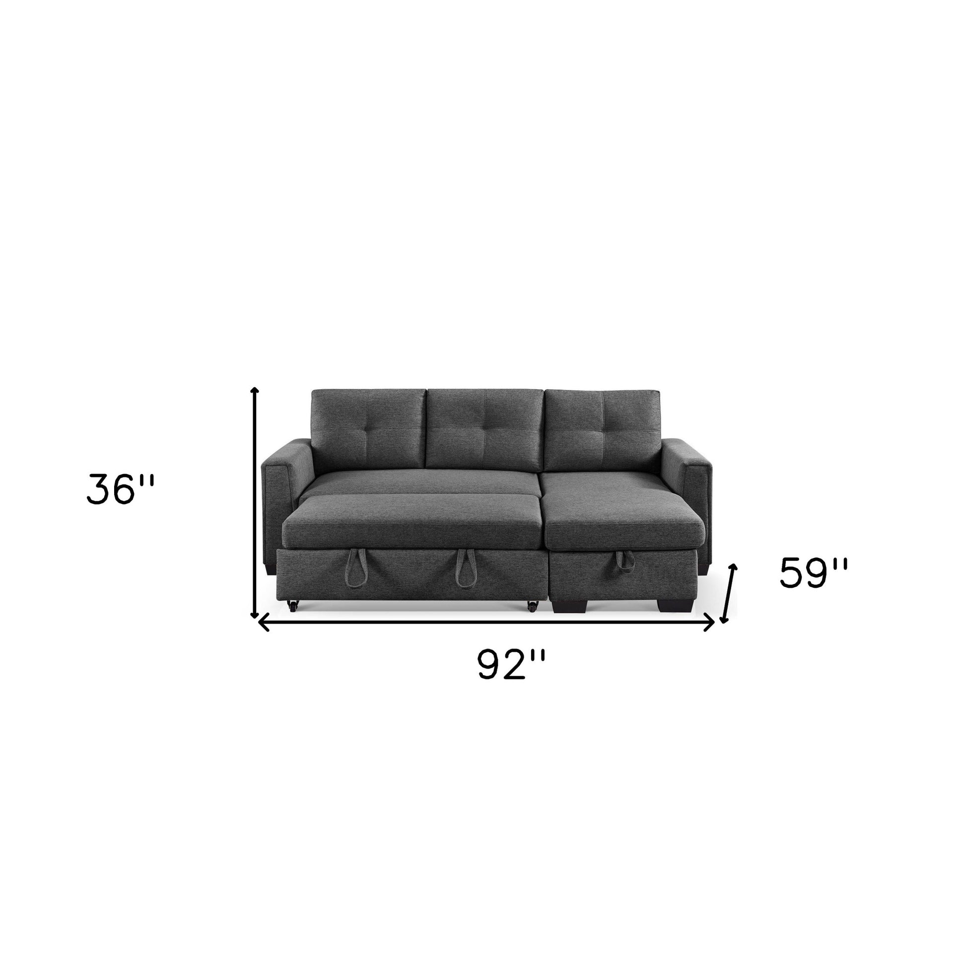 92" Dark Gray Polyester Blend Convertible Futon Sleeper Sofa With Black Legs-7