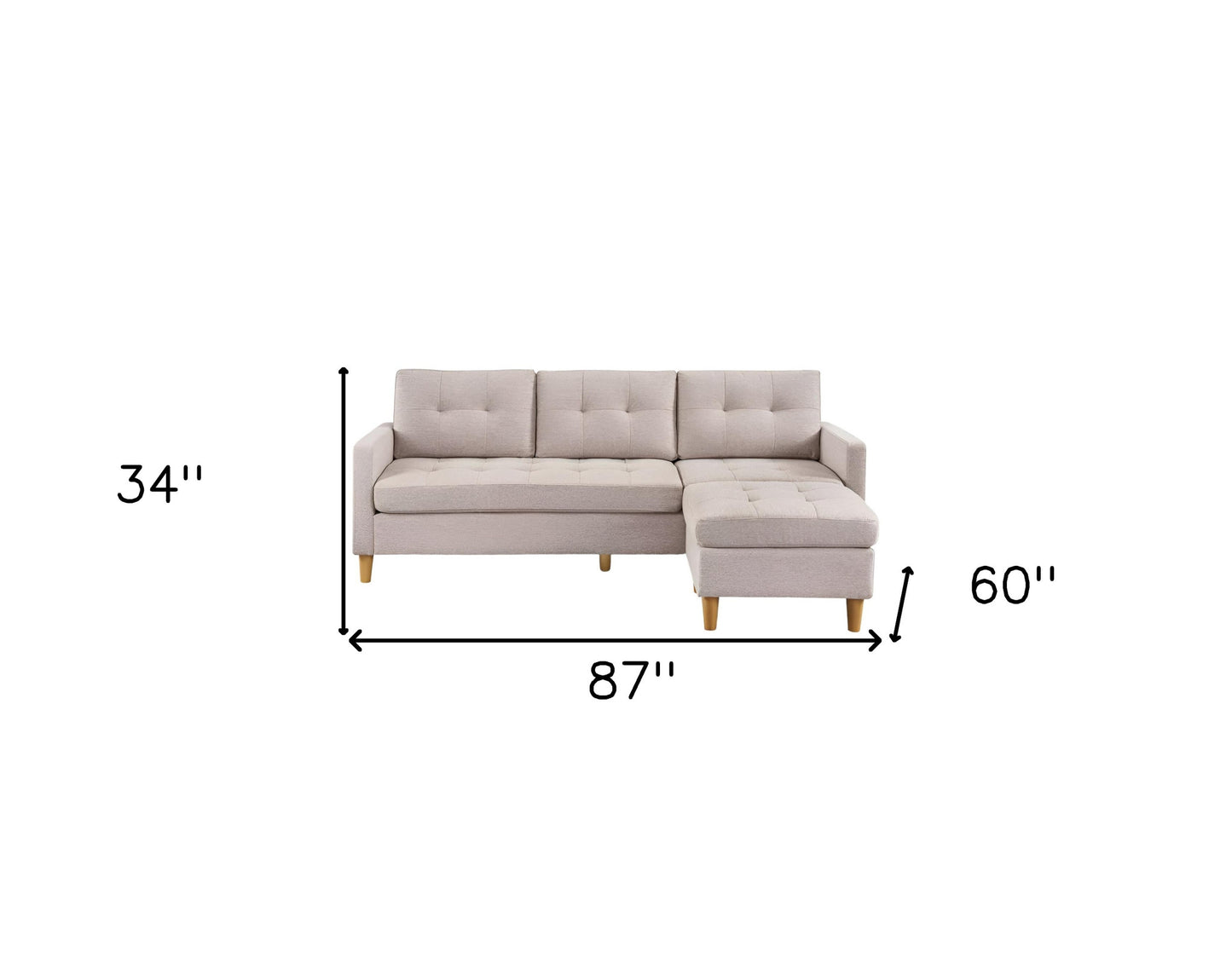 87" Beige Polyester Blend Sofa With Ottoman With Natural Legs-7