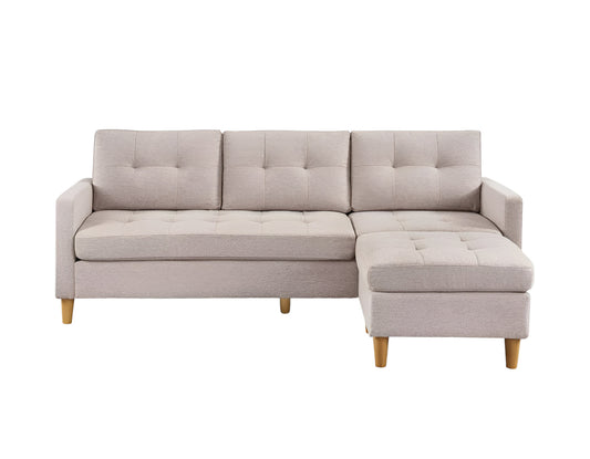 87" Beige Polyester Blend Sofa With Ottoman With Natural Legs-1
