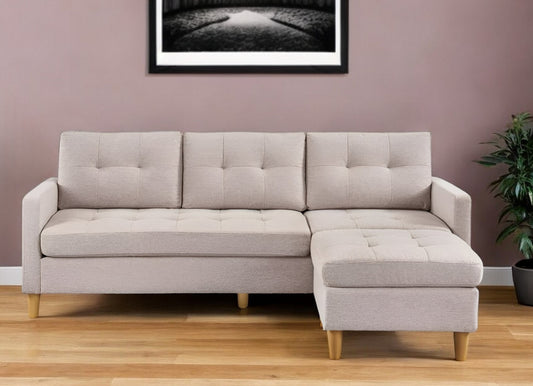 87" Beige Polyester Blend Sofa With Ottoman With Natural Legs-0