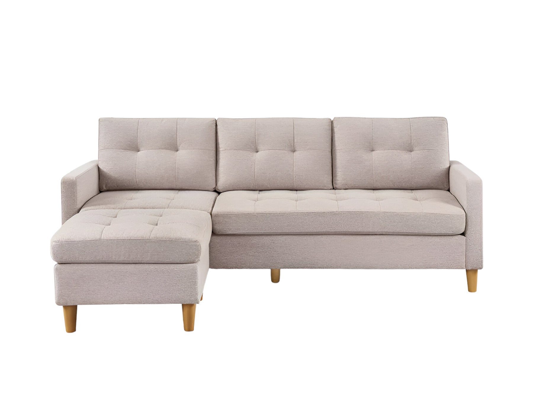 87" Beige Polyester Blend Sofa With Ottoman With Natural Legs-3