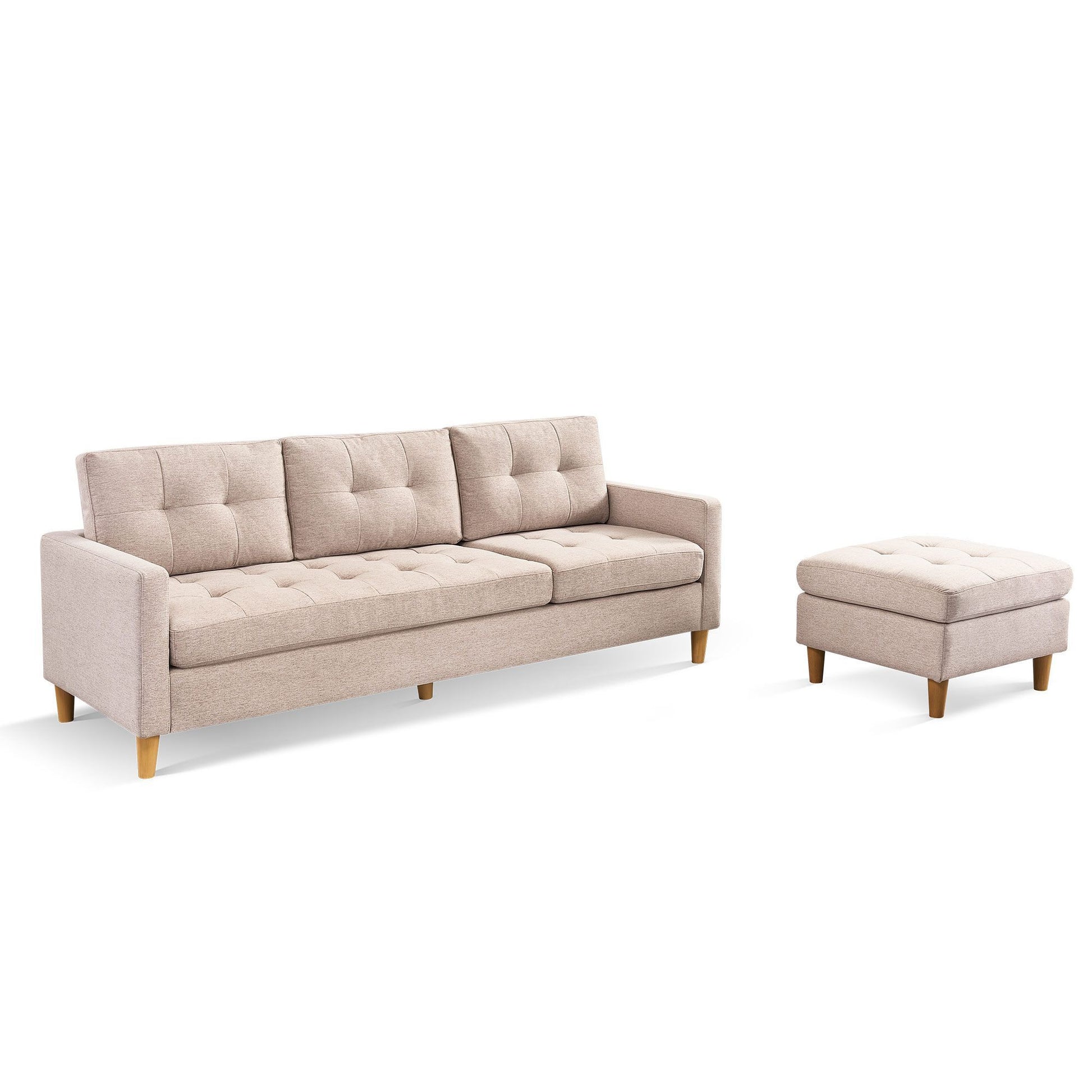 87" Beige Polyester Blend Sofa With Ottoman With Natural Legs-5